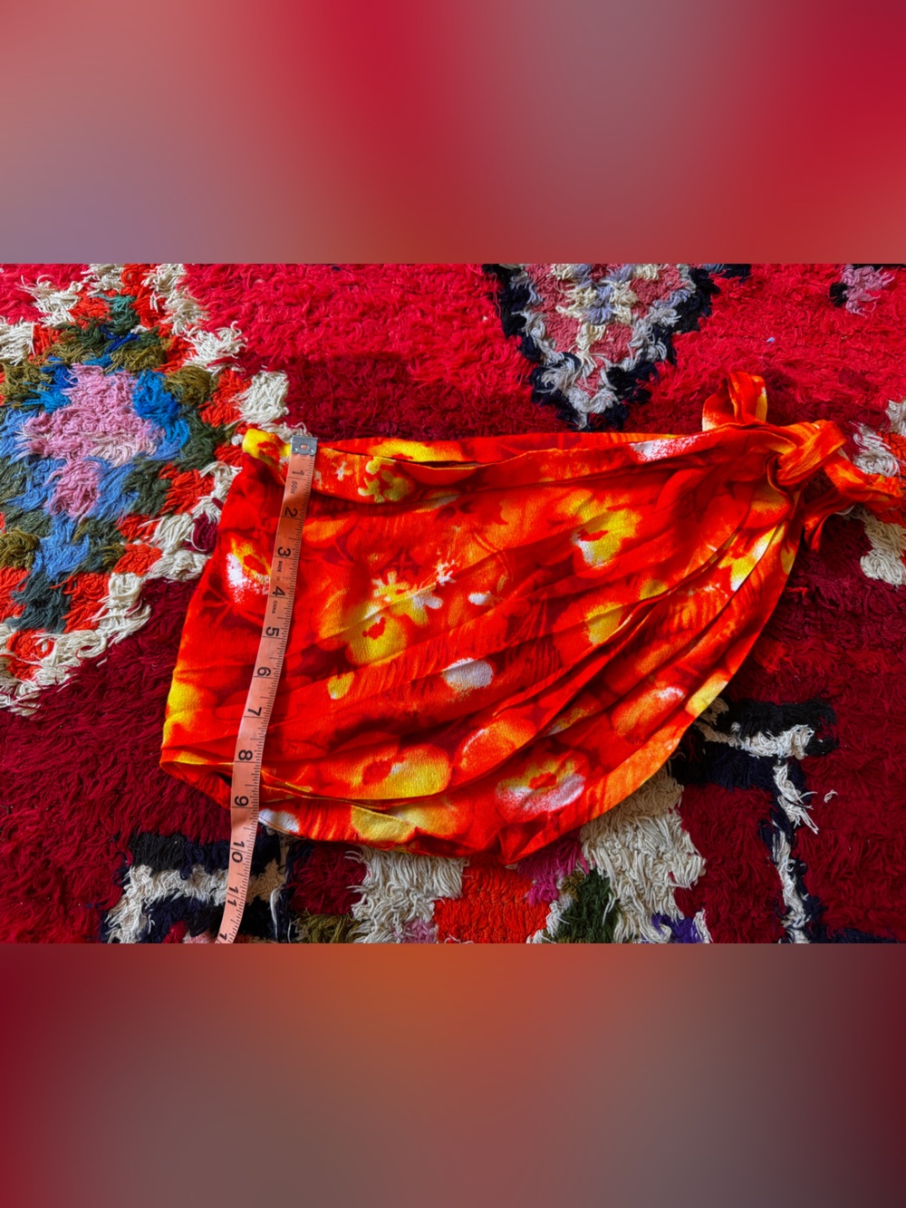 60s Vintage Barkcloth Hawaiian Bikini Top and sarong skirts Sz M - Picture 8 of 9
